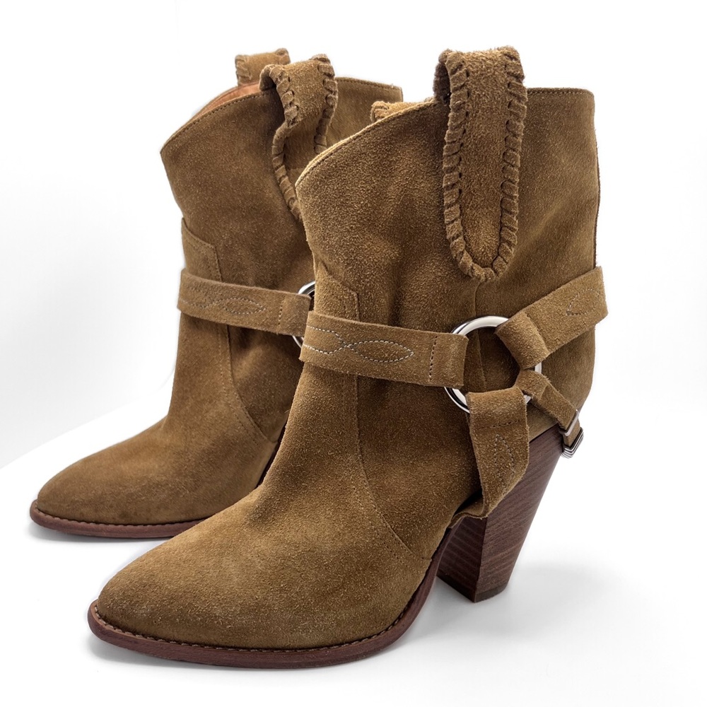 Isabel Marant Etoile Rawson Western Brown Suede Harness Ankle Bootie Size 38